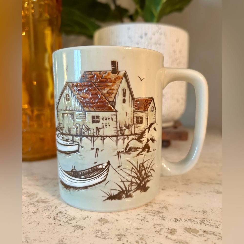 Vintage Otagiri nautical seaside fishing village coffee mug made in Japan